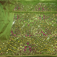 Load image into Gallery viewer, Fresh Olive Green Heavy Crystal Stone beaded Net Lace George Wrapper Set with  Blouse   - NLDG326
