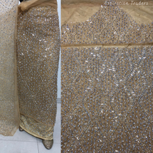 Load image into Gallery viewer, Enhancing Grey Heavy Crystal Stone beaded Net Lace George Wrapper Set with  Blouse   - NLDG327
