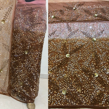 Load image into Gallery viewer, Two Tone Heavy Stone beaded Net Lace George Wrapper Set with  Blouse   - NLDG329
