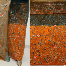 Load image into Gallery viewer, Two Tone Heavy Stone beaded Net Lace George Wrapper Set with  Blouse   - NLDG329
