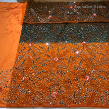 Load image into Gallery viewer, Two Tone Heavy Stone beaded Net Lace George Wrapper Set with  Blouse   - NLDG329
