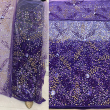 Load image into Gallery viewer, Two Tone Heavy Stone beaded Net Lace George Wrapper Set with  Blouse   - NLDG329
