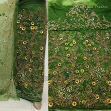 Load image into Gallery viewer, Bold Navy Blue Stone beaded Net Lace George Wrapper Set    - NLDG330
