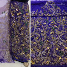 Load image into Gallery viewer, Bold Navy Blue Stone beaded Net Lace George Wrapper Set    - NLDG330
