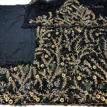 Load image into Gallery viewer, Bold Navy Blue Stone beaded Net Lace George Wrapper Set    - NLDG330
