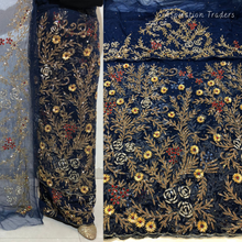 Load image into Gallery viewer, Bold Navy Blue Stone beaded Net Lace George Wrapper Set    - NLDG330
