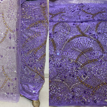 Load image into Gallery viewer, Gloomy Nigerian Green Stone beaded Net Lace George Wrapper Set    - NLDG331
