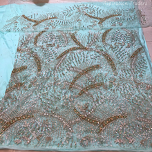 Load image into Gallery viewer, Gloomy Nigerian Green Stone beaded Net Lace George Wrapper Set    - NLDG331
