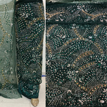 Load image into Gallery viewer, Gloomy Nigerian Green Stone beaded Net Lace George Wrapper Set    - NLDG331
