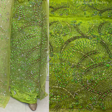 Load image into Gallery viewer, Gloomy Nigerian Green Stone beaded Net Lace George Wrapper Set    - NLDG331
