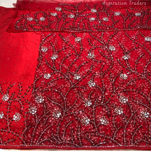 Load image into Gallery viewer, Fiery Red Heavy Stone beaded Net Lace George Wrapper Set    - NLDG332
