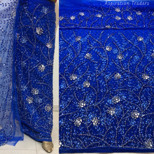 Load image into Gallery viewer, Fiery Red Heavy Stone beaded Net Lace George Wrapper Set    - NLDG332
