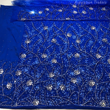 Load image into Gallery viewer, Fiery Red Heavy Stone beaded Net Lace George Wrapper Set    - NLDG332
