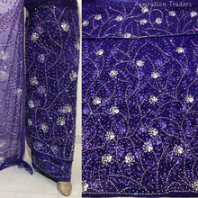 Load image into Gallery viewer, Fiery Red Heavy Stone beaded Net Lace George Wrapper Set    - NLDG332
