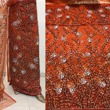 Load image into Gallery viewer, Fiery Red Heavy Stone beaded Net Lace George Wrapper Set    - NLDG332
