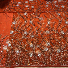 Load image into Gallery viewer, Fiery Red Heavy Stone beaded Net Lace George Wrapper Set    - NLDG332
