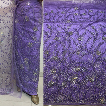 Load image into Gallery viewer, Fiery Red Heavy Stone beaded Net Lace George Wrapper Set    - NLDG332
