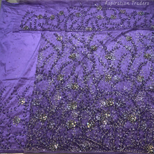 Load image into Gallery viewer, Fiery Red Heavy Stone beaded Net Lace George Wrapper Set    - NLDG332
