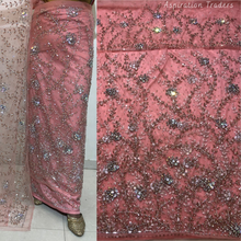 Load image into Gallery viewer, Fiery Red Heavy Stone beaded Net Lace George Wrapper Set    - NLDG332
