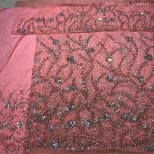 Load image into Gallery viewer, Fiery Red Heavy Stone beaded Net Lace George Wrapper Set    - NLDG332
