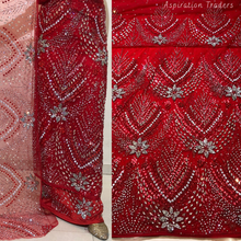 Load image into Gallery viewer, Turquoise Blue Heavy Stone beaded Net Lace George Wrapper Set    - NLDG333
