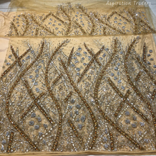 Load image into Gallery viewer, Champagne Gold Crystal Stone beaded Net Lace George Wrapper Set    - NLDG334
