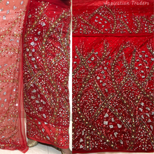 Load image into Gallery viewer, Champagne Gold Crystal Stone beaded Net Lace George Wrapper Set    - NLDG334
