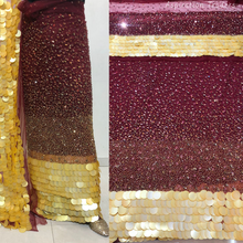 Load image into Gallery viewer, Yellow Sequins Paillettes work Net Lace George Wrapper Set    - NLDG338
