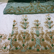 Load image into Gallery viewer, white small pearl beaded work Net Lace George Wrapper Set    - NLDG341
