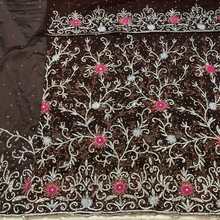 Load image into Gallery viewer, Turquoise Blue All Stone work Net Fabric African Goegre wrapper with blouse - NLVG014
