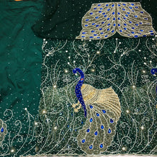 Load image into Gallery viewer, Dark Green Net fabric Peacock Design African Wedding George Fabric Wrapper Set - NLVG124
