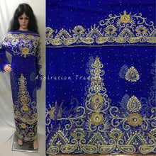 Load image into Gallery viewer, Beautiful Royal Blue Net Lace Crystal Beaded VIP George Wrapper For Igbo Brides- NLVG125

