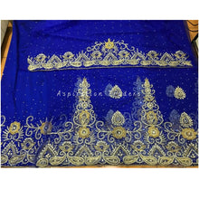 Load image into Gallery viewer, Beautiful Royal Blue Net Lace Crystal Beaded VIP George Wrapper For Igbo Brides- NLVG125
