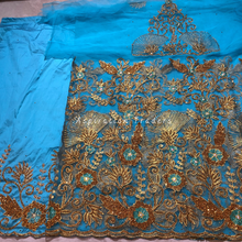 Load image into Gallery viewer, Fresh Sky Blue Net Silk Taffeta with Machine Embroidered George with Same blouse - RSG212
