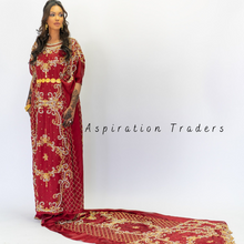 Load image into Gallery viewer, Radiant Red With Heavy Handmade Stone Beaded Satin Fabric Somali Dress - SD001
