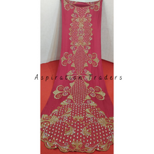 Load image into Gallery viewer, Beautiful Pink Sequined Stone &amp; Gold work party wear Satin Fabric Somali Dress - SD003
