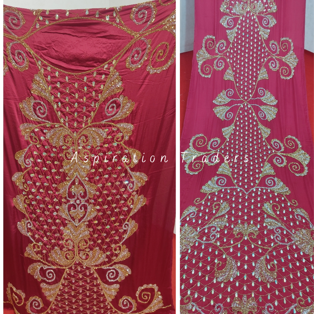 Beautiful Pink Sequined Stone & Gold work party wear Satin Fabric Somali Dress - SD003