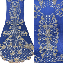 Load image into Gallery viewer, Royal Blue Traditional Gold Beaded Rhinestone Work Satin Fabric Somali Dress - SD005
