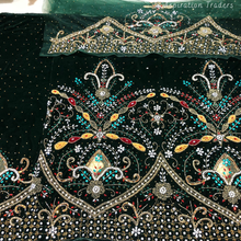Load image into Gallery viewer, Dark green Heavy multi colour crystal stone Beaded Designer Velvet Fabric George Set - VG102
