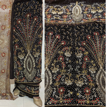 Load image into Gallery viewer, Coffee Brown color Heavy crystal stone Beaded Designer Velvet Fabric George Set - VG105
