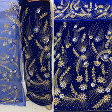 Load image into Gallery viewer, Royal blue  color Heavy crystal stone Beaded Designer Velvet Fabric George Set - VG106
