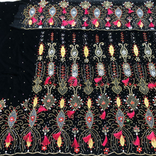 Load image into Gallery viewer, Black velvet base with beautiful pink small tinsel color Heavy crystal stone Beaded Designer Velvet Fabric George Set - VG107
