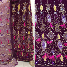 Load image into Gallery viewer, Black velvet base with beautiful pink small tinsel color Heavy crystal stone Beaded Designer Velvet Fabric George Set - VG107
