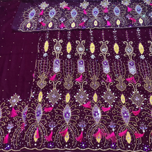 Load image into Gallery viewer, Black velvet base with beautiful pink small tinsel color Heavy crystal stone Beaded Designer Velvet Fabric George Set - VG107
