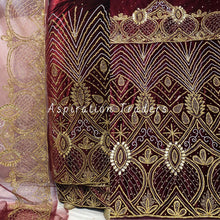 Load image into Gallery viewer, Burgundy Designer Velvet Fabric Heavy Beaded VIP George Wrapper With Blouse- VG043
