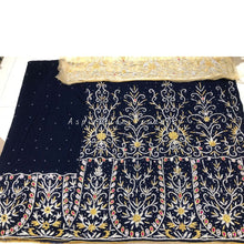 Load image into Gallery viewer, Stunning Navy Blue Velvet Fabric Hand work George Wrapper with contrast blouse - VG044
