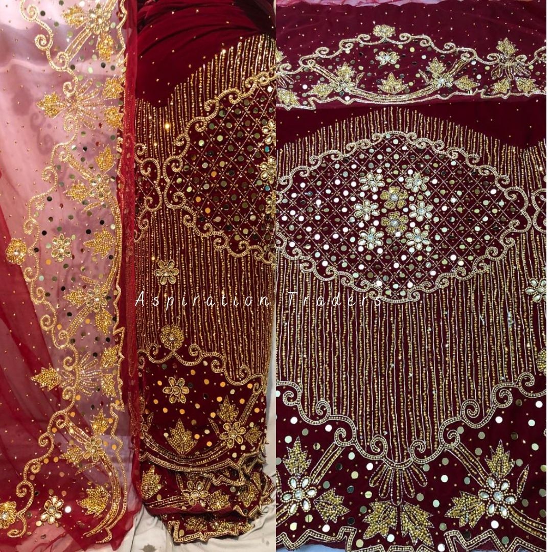 Gorgeous Burgundy Designer Velvet Fabric Heavy Beaded VIP George Wrapp ...