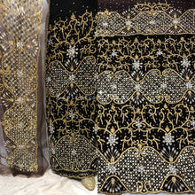 Load image into Gallery viewer, Stunning Black Velvet Heavily Beaded Nigerian George wrapper set - VG050
