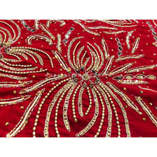 Load image into Gallery viewer, Bold Red Velvet Heavily Beaded Nigerian George wrapper set - VG051

