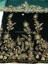Load image into Gallery viewer, DARK GREEN Latest Designer Velvet Fabric George Wrapper With Net Blouse - VG053
